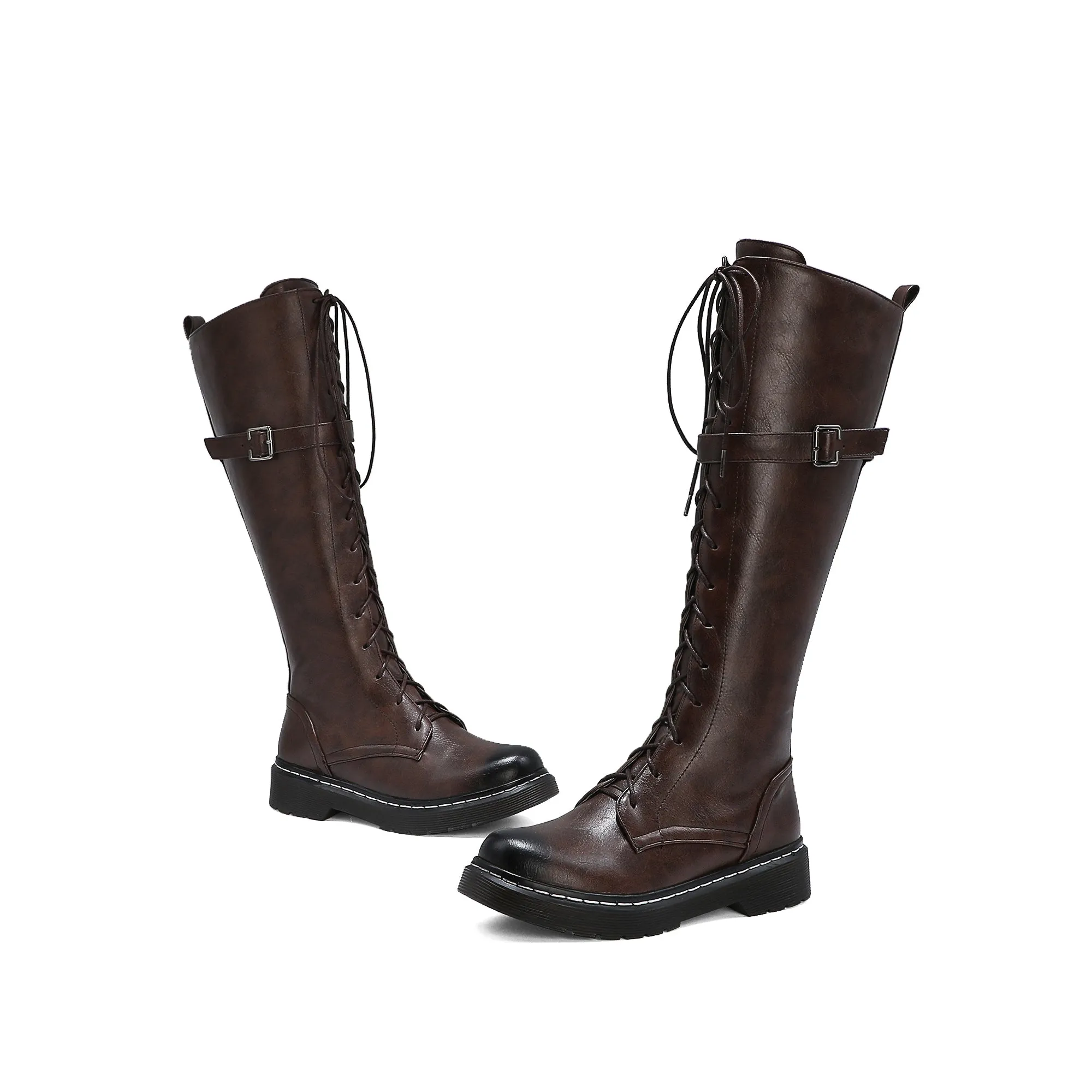 Bigsizeheels Skinny Legs Retro Solid Color Martin Boots - Coffee
