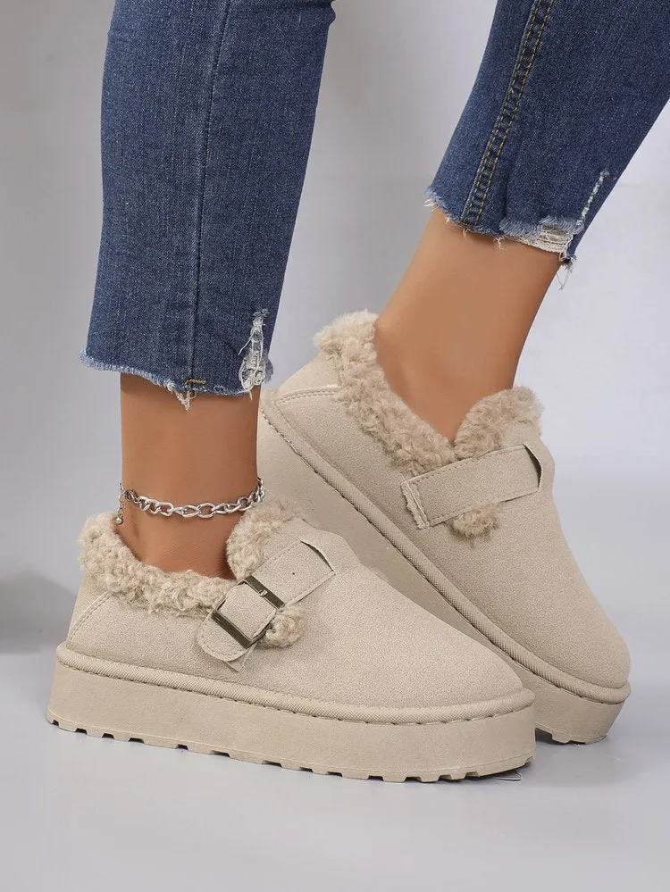 elveswallet Round toe thick-soled short plush snow boots