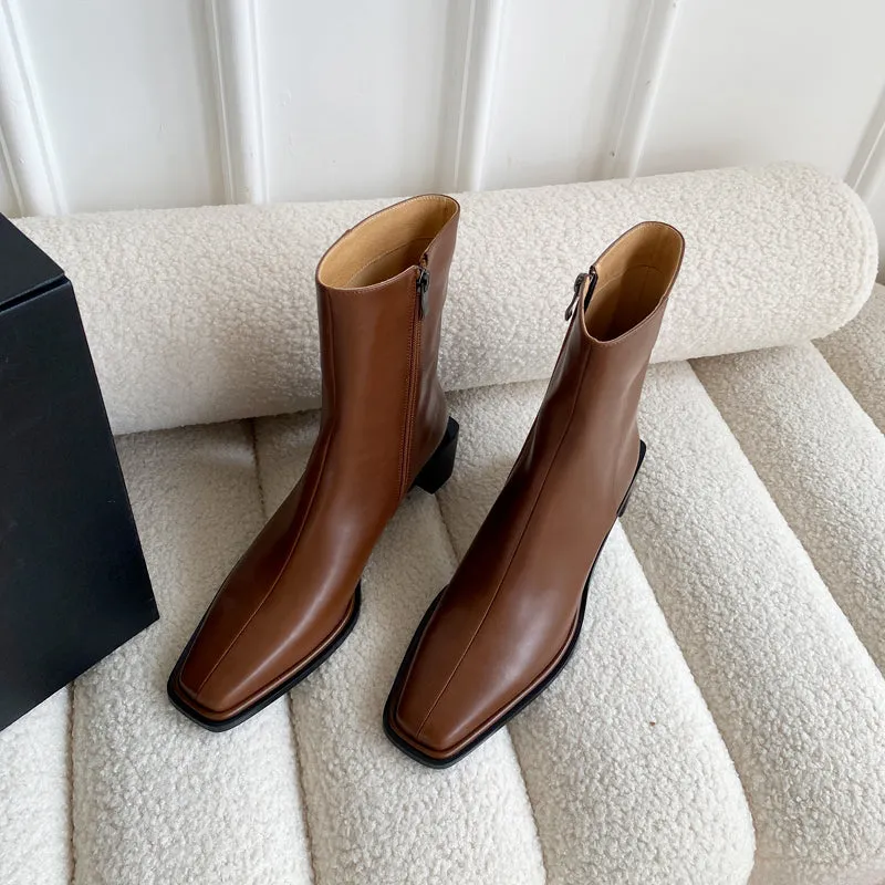Helen Brown Square Toe Ankle Boots