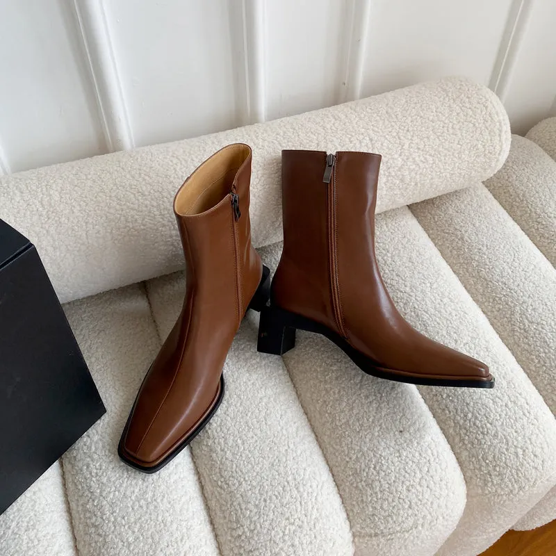 Helen Brown Square Toe Ankle Boots