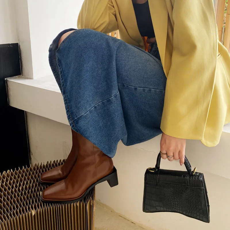 Helen Brown Square Toe Ankle Boots