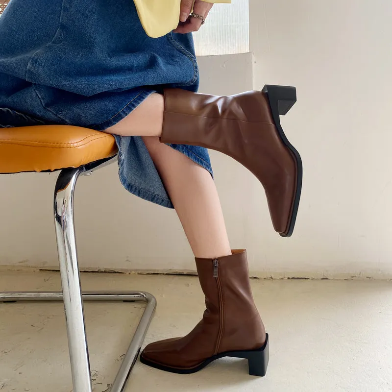 Helen Brown Square Toe Ankle Boots