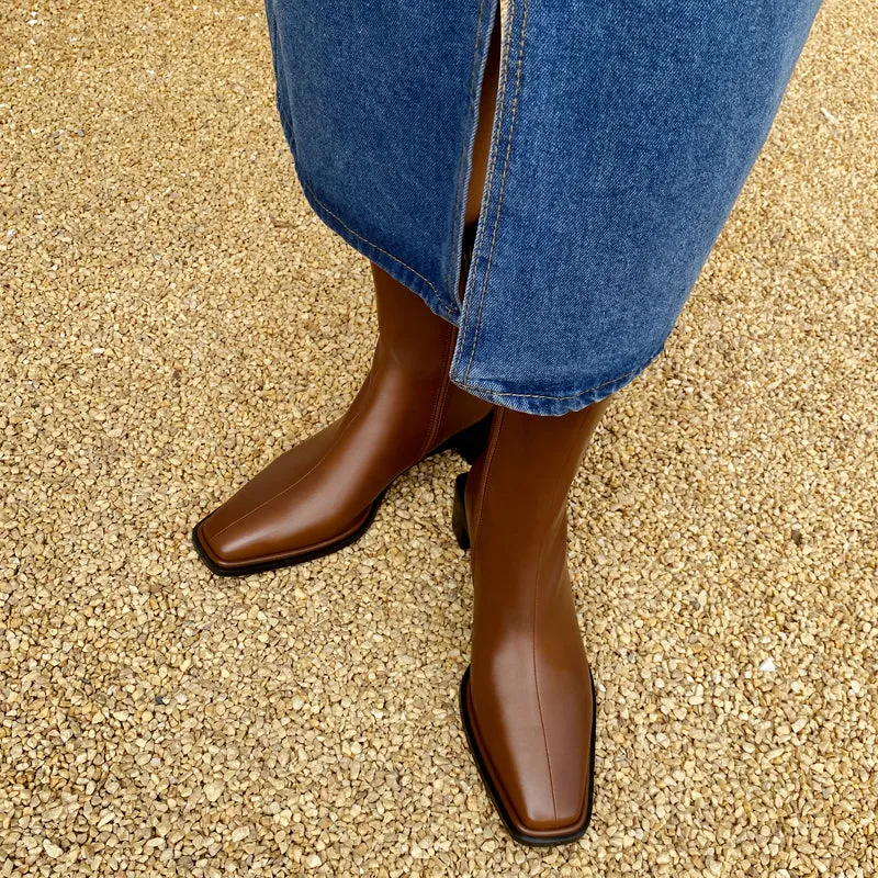 Helen Brown Square Toe Ankle Boots