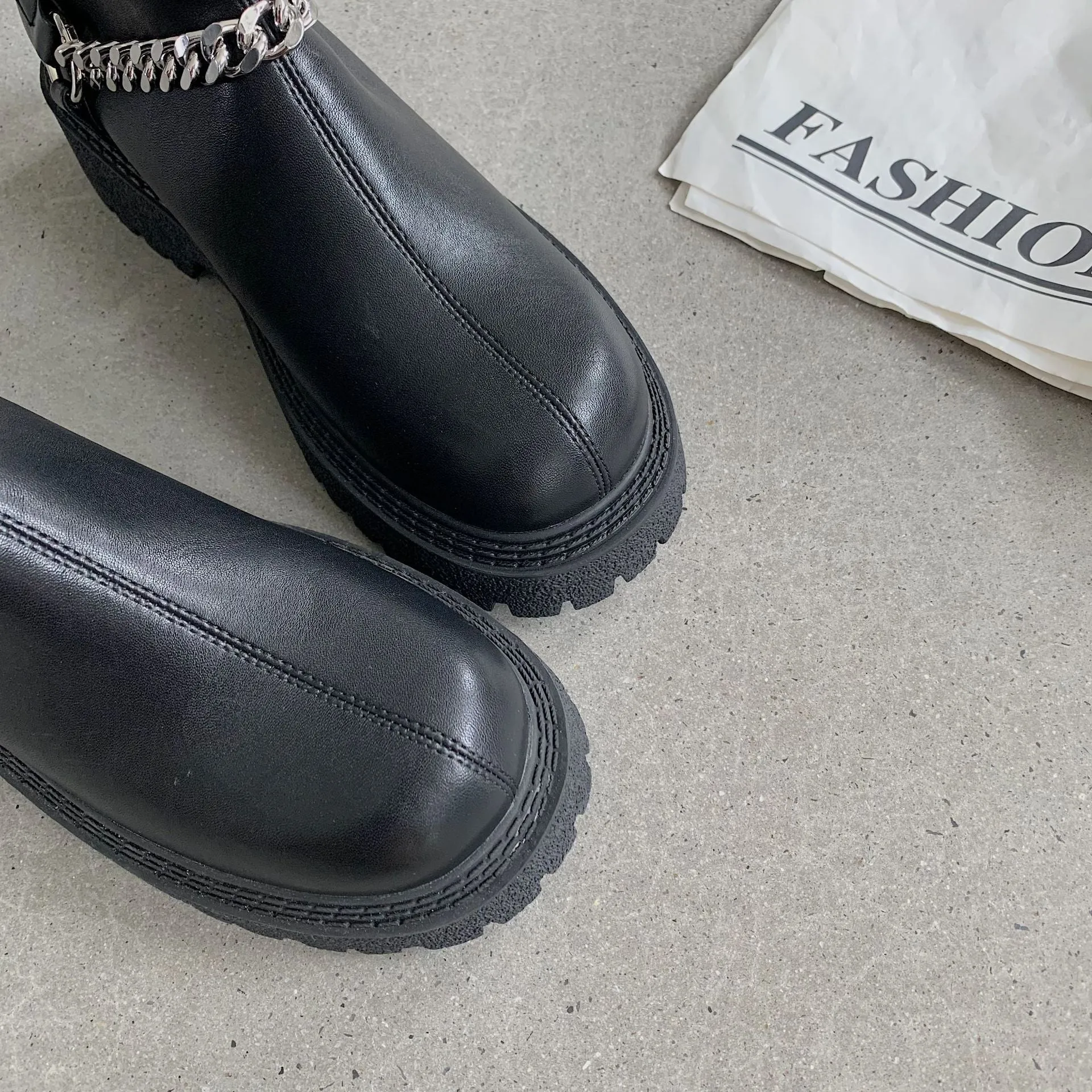 LDM Black Short Boots Martin Boots Female 2021 New Short Tube Boots Thick Bottom Chain Boots