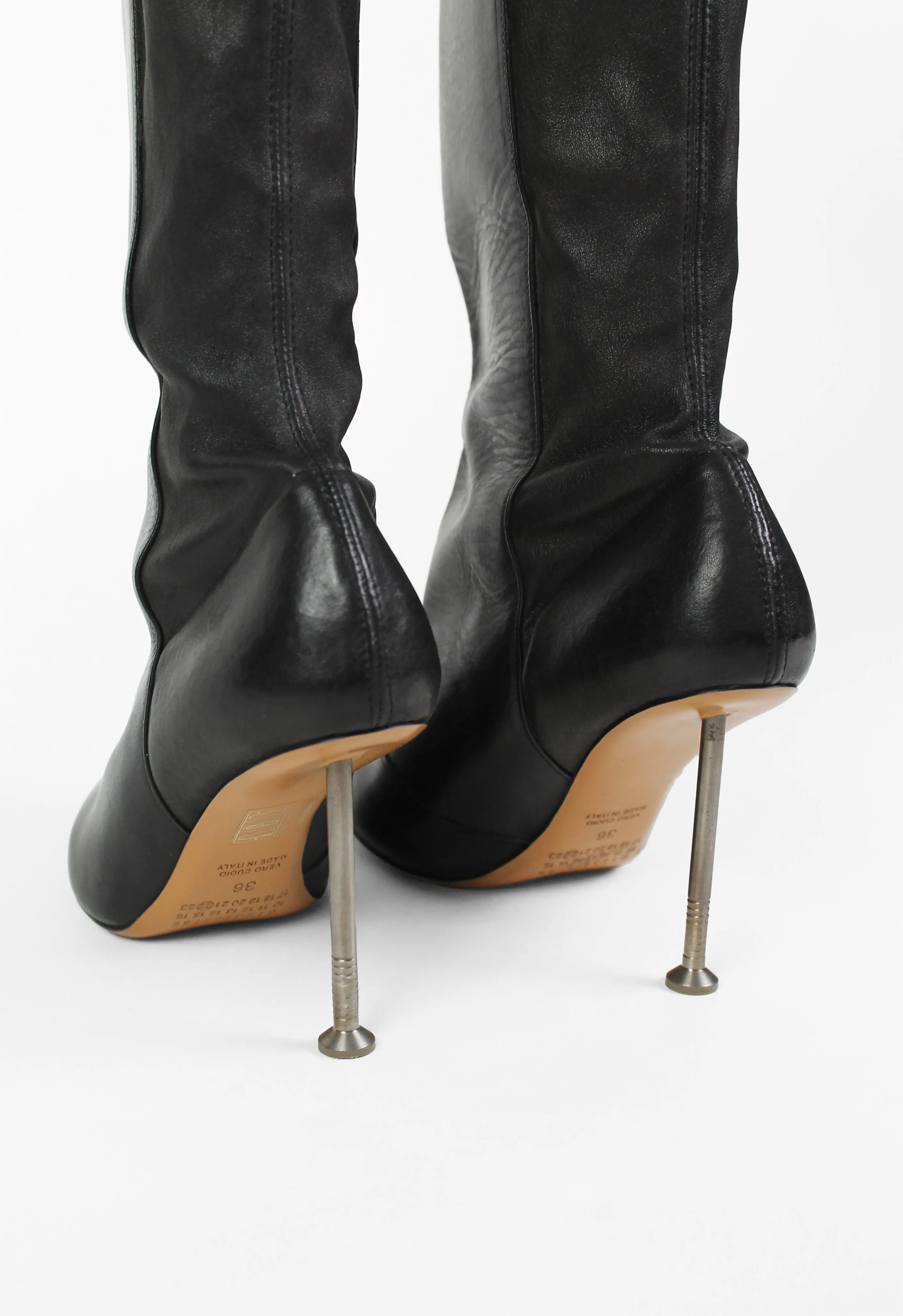 MAISON MARTIN MARGIELA FW 2008 KNEE HIGH LEATHER NAIL BOOTS