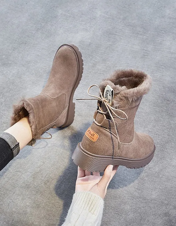 Suede Mid-tube Thick Heeled Winter Boots
